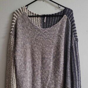 Free People Blue and White Knot Pullover Sweater